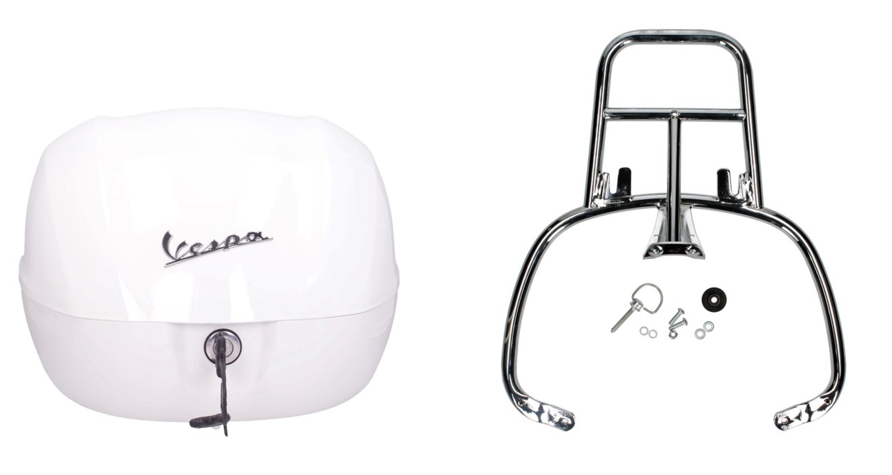 Kit top case 32L blanc montebianco (BR/544), porte-bagages chrome pour PIaggio Medley 125 (24-)