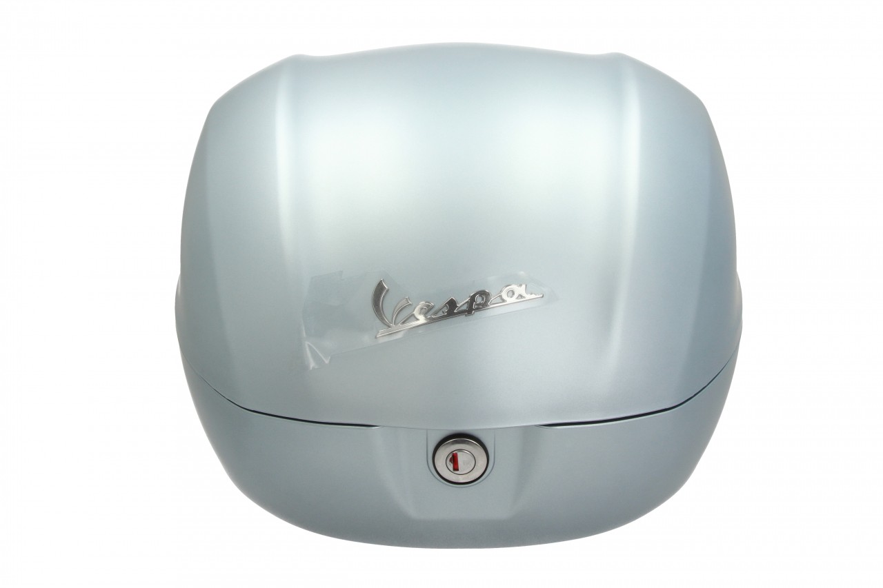 Kit top case 32L grey blue matt (G02), coussin dorsal noir, porte-bagages chromé pour Primavera
