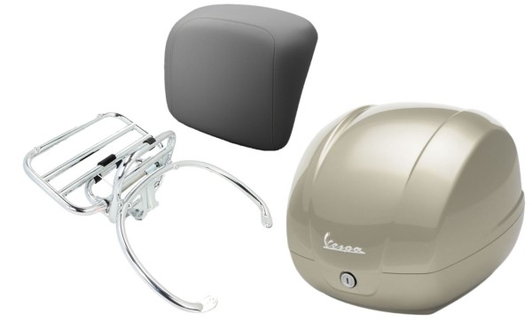 Kit top case 36L beige (Q01), porte-bagages chrome pour Vespa GTS 125/300/310