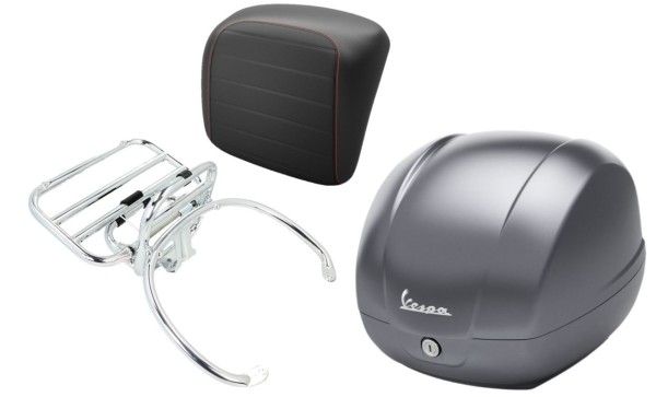 Kit top case 36L gris titanium (707/C), porte-bagages chrome pour Vespa GTS 125/300/310