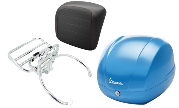 Kit top case 36L bleu ciel (A19), porte-bagages chrome pour Vespa GTS 125/300/310