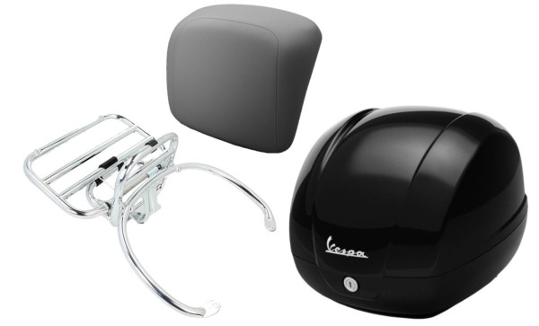 Kit top case 36L nero cosmo (98/A), porte-bagages chrome, coussin dorsal gris pour GTS 125/300/310