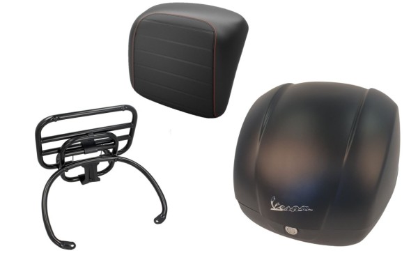 Kit top case 36L noir mat (99/C), porte-bagages noir pour Vespa GTS 125/300/310